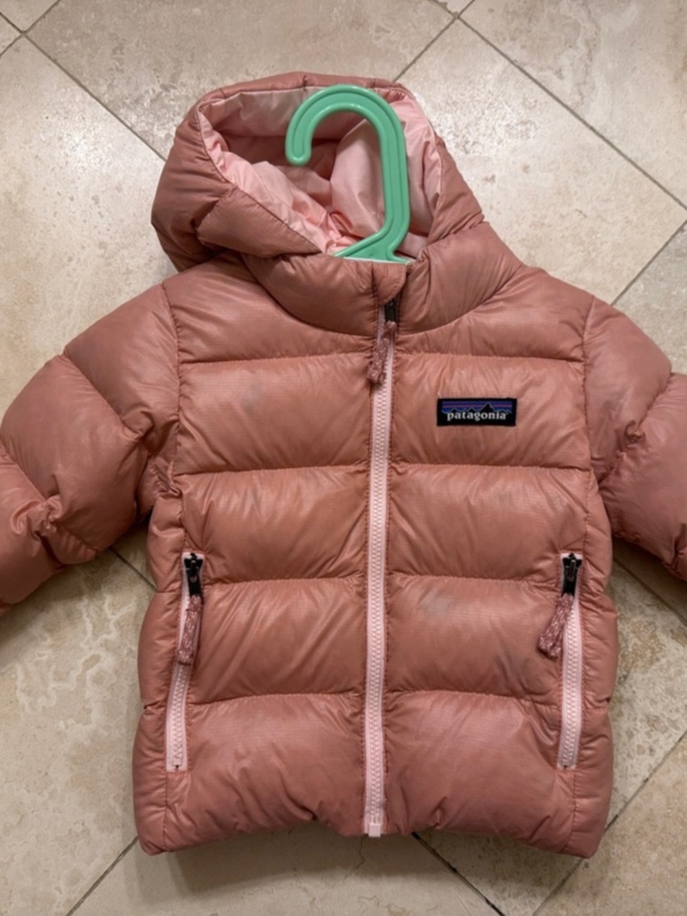 Patagonia Baby Hi-Loft Down Sweater Hoody Kids Pink Puffer Jacket Size 6-12M